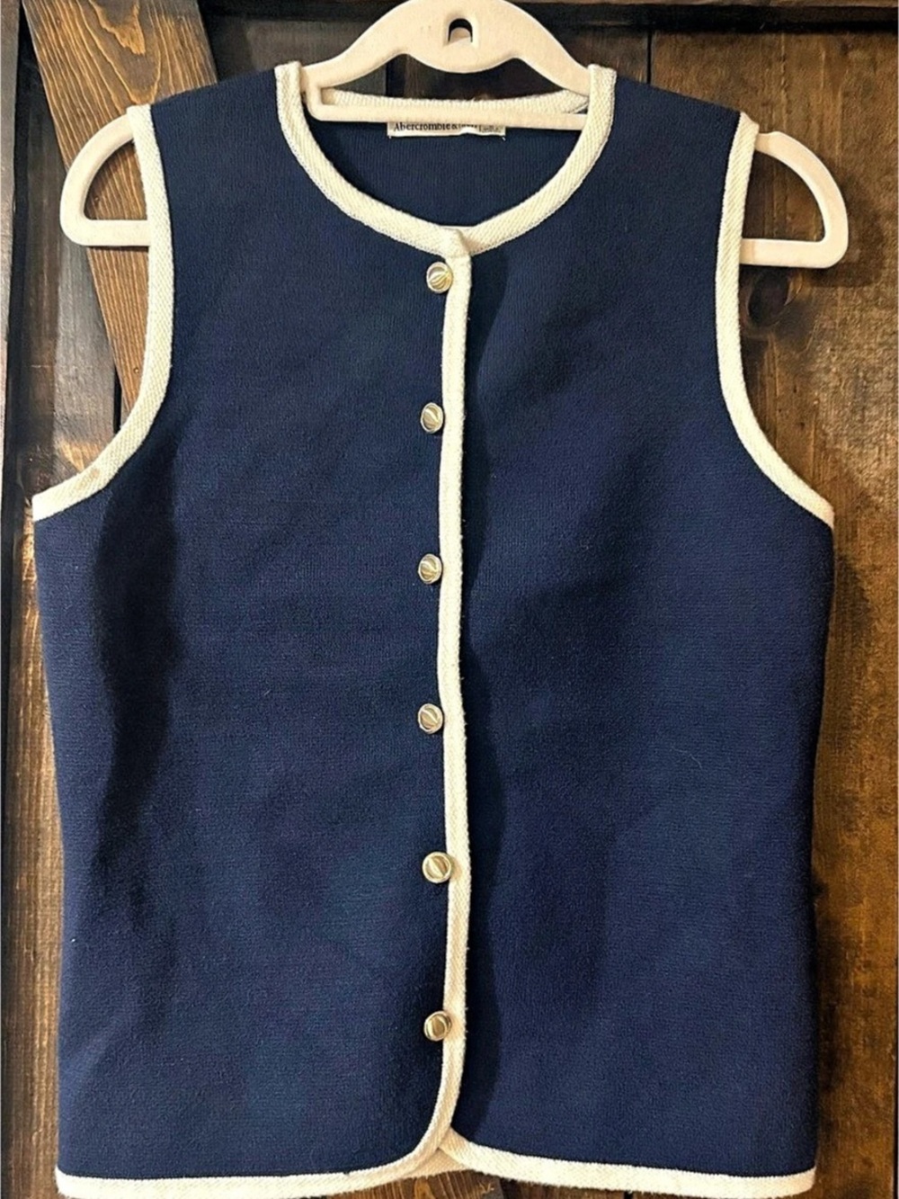 Abercrombie & Fitch Gold Button Knit Sweater Vest Blue & White Size Small